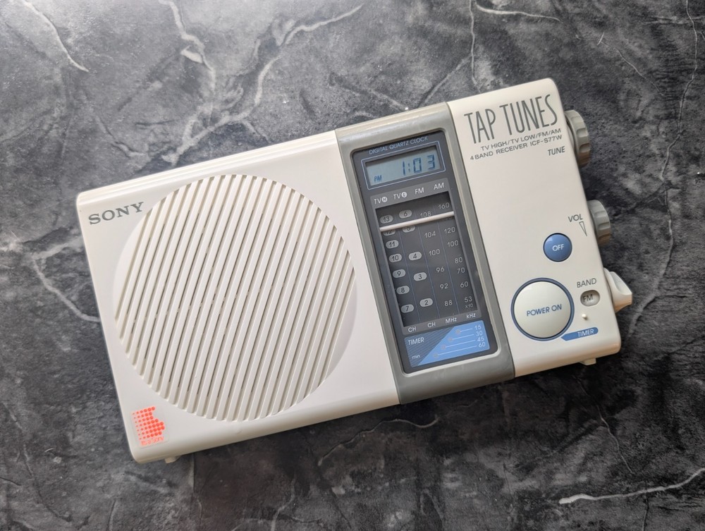 Sony Tap Tunes ICF-S77W ~ 4 Band Water-Resistant Radio Receiver FM / AM / ANLGTV
