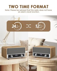 Vintage Wood AM FM Bluetooth Radio with Clock, Digital Clock Light Walnut