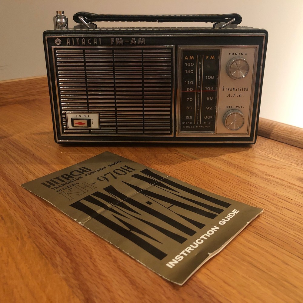 Hitachi FM-AM 9 Transistor Radio KH-970H w/ OEM Earpiece & Manual ~ WORKING VTG