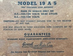 Vintage General Television and Radio Corp Model 19 2A 5 Radio – Untested -USA