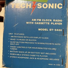Tech Sonic AM/FM Clock Radio Removable Cassette Player ST-5488 – Please Read