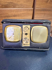 Kenton Portable AM Radio Clock Travel Case Mid Century Black Faux Leather Japan