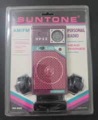 1990 Suntone AM FM Personal Radio with Headphones in Original Package Purple