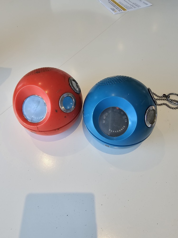 Vintage 1970s Panasonic Panapet Red And Blue AM Ball Radios