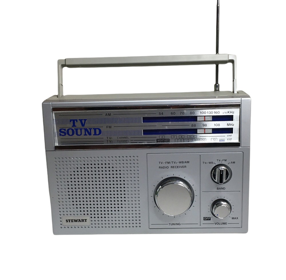 Stewart Radio ST874 Am Fm TV1 TV2 WB Portable Radio New Vintage Silver Chrome