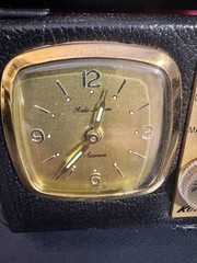 Kenton Portable AM Radio Clock Travel Case Mid Century Black Faux Leather Japan
