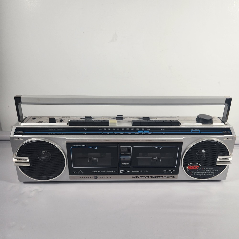 Vintage GE Mini AM FM FM Stereo Dual Cassette Recorder 3-6210 Excellent Box