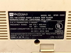 Vintage MacDonald Portable Stereo 8 track AM-FM MPX Radio 8Psr 3000