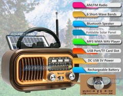 3-In-1 Solar-Powered Retro Radio AM FM SW Bluetooth Speaker USB SD Card MP3 Play