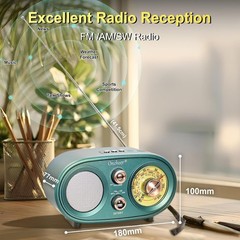Retro Vintage Bluetooth Speaker Radio FM AM SW 3 Band Portable Green