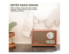Victrola Retro Wood Bluetooth Radio with Built-in Speaker,Elegant & Vintage Desi