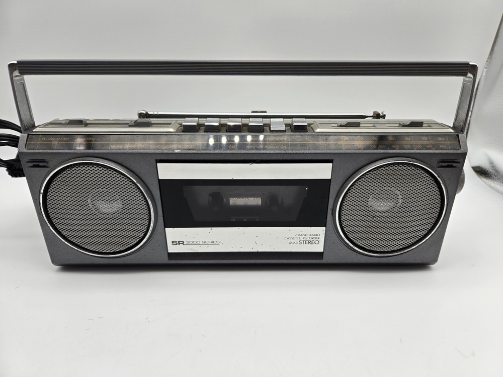 Vntg Sears Roebuck & Co SR-3000 Series Silver Mini Stereo Boombox TESTED WORKING