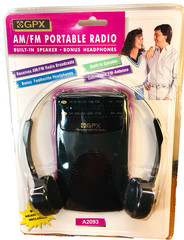 GPX Radio AM FM Portable A2093 w/ Headphones Built In Speaker Color Black Sealed