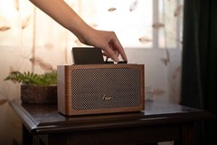 Fuse Zide Brown Vintage Alarm Clock Radio Speaker w/ Bluetooth & LCD Screen