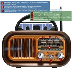 3-In-1 Solar-Powered Retro Radio AM FM SW Bluetooth Speaker USB SD Card MP3 Play