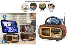 3-In-1 Solar-Powered Retro Radio AM FM SW Bluetooth Speaker USB SD Card MP3 Play