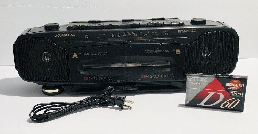 SOUNDDESIGN Cassette Player AM FM Stereo Radio Boombox 4749BLK W/ AC Cord & Tape