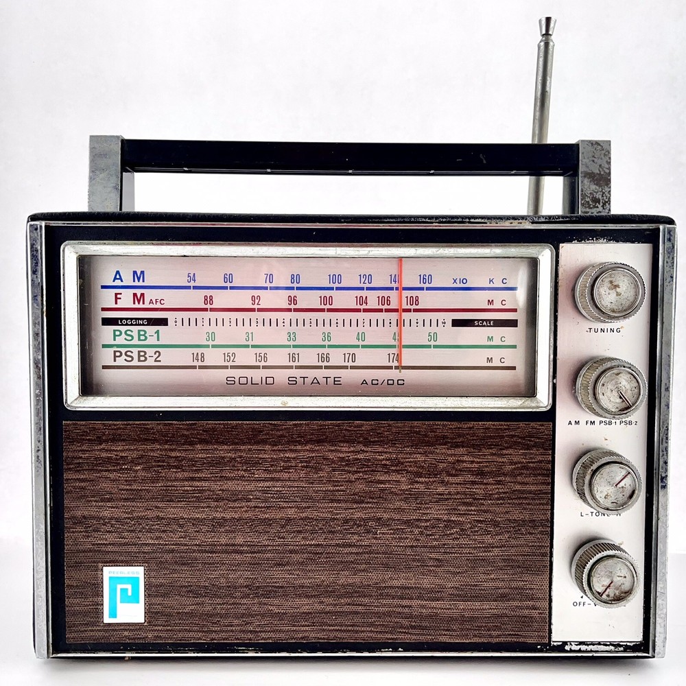 VTG Peerless Radio Solid State AM FM PSB 1 & 2 Wood Grain For Parts Or Repair
