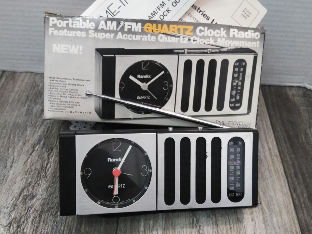 VTG. Randix QCR-18S AM-FM QUARTZ Portable Radio & Alarm Clock W/BOX,MANUAL