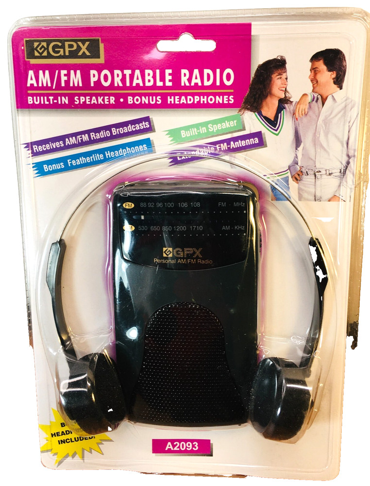 GPX Radio AM FM Portable A2093 w/ Headphones Built In Speaker Color Black Sealed