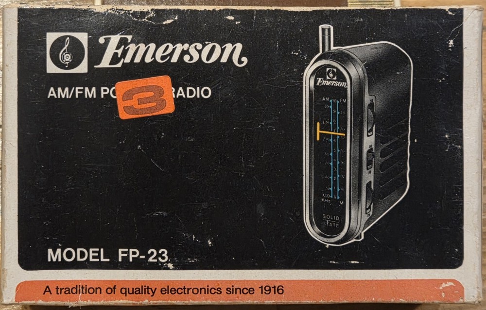 Vintage Emerson AM/FM Pocket Radio FP-23 Solid State Tested And Working Earpiece