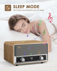 Vintage Wood AM FM Bluetooth Radio with Clock, Digital Clock Light Walnut