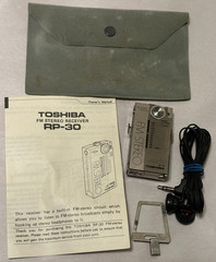 Toshiba RP-30 Vintage Mini Radio with Original Buds, Manual, Pouch, & Clip WORKS