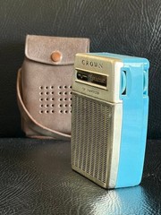Vintage Crown 6 Transistor Radio 1950s Rare Sky Blue Made in Japan Leather Case