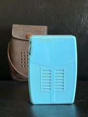Vintage Crown 6 Transistor Radio 1950s Rare Sky Blue Made in Japan Leather Case