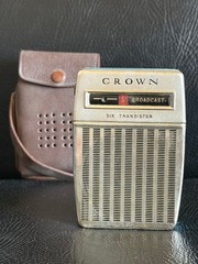 Vintage Crown 6 Transistor Radio 1950s Rare Sky Blue Made in Japan Leather Case
