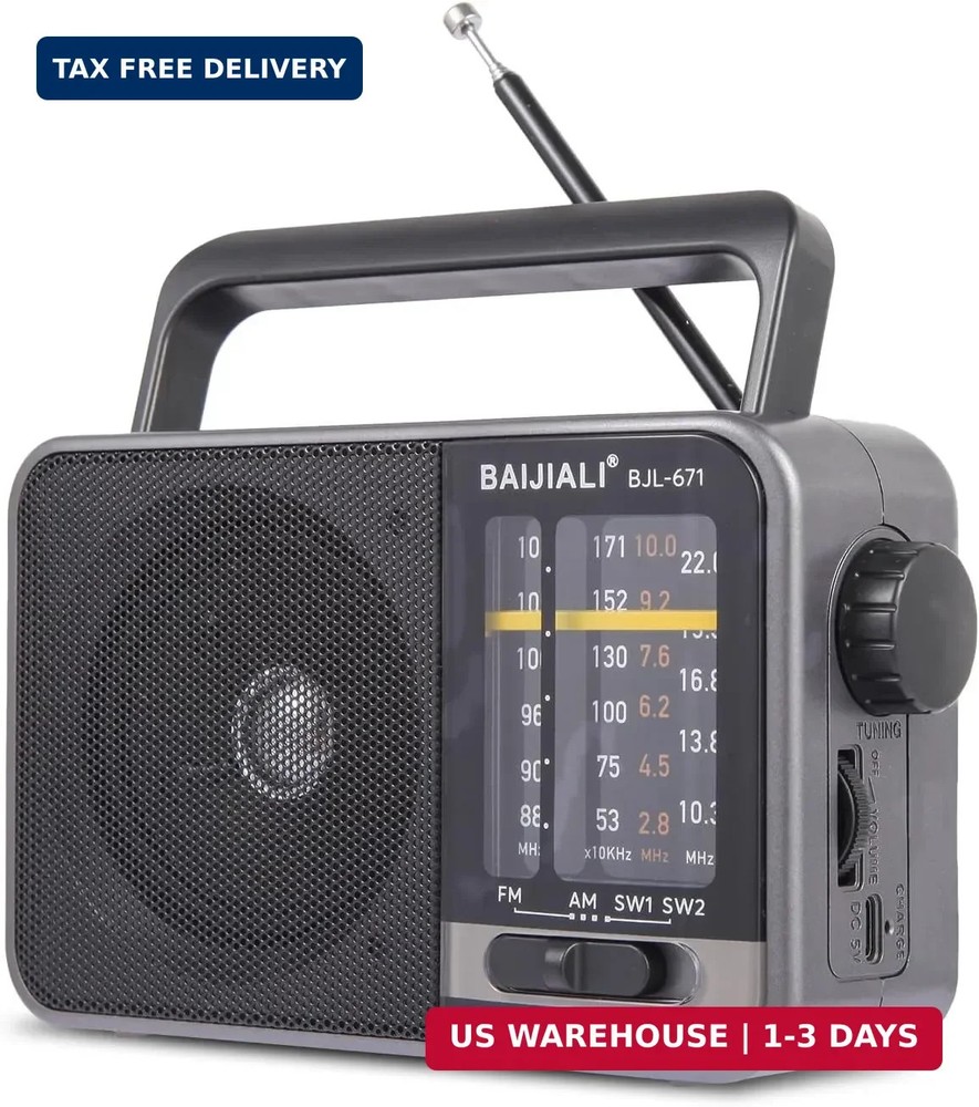 Portable AM/FM Transistor Radio with Loud Speaker, Battery or USB Powered – Comp