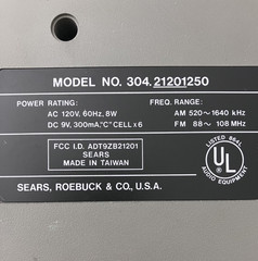 Sears Roebuck & Co, USA model 304.21201250 radio/tape Works