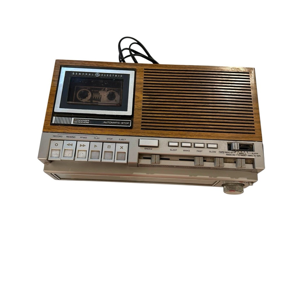 VTG GE General Electric 7-4975B AM/FM/Cassette Tape Clock Radio Recorder