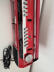 VINTAGE SANYO M W737K RED RADIO BOOMBOX DUAL CASSETTE RECORDER AM/FM *Read***