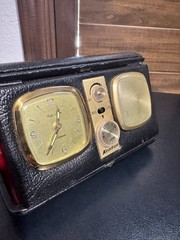 Kenton Portable AM Radio Clock Travel Case Mid Century Black Faux Leather Japan