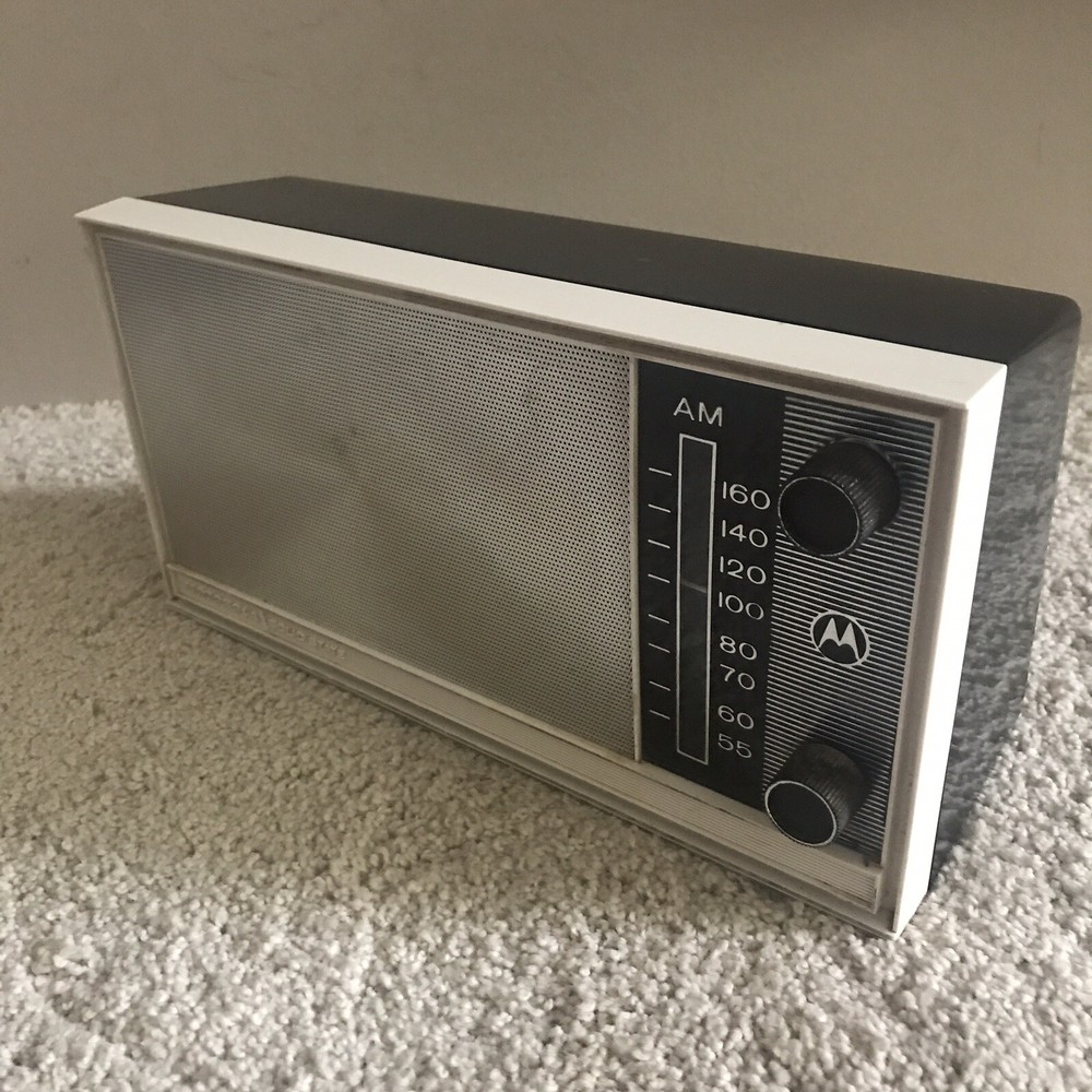 Vintage Motorola AM Radio – Black White Silver – Tested Works – 1960’s? Prop?