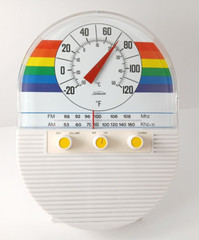 Vintage Sunbeam SUNTUNES Retro Rainbow Portable AM/FM Radio & Thermometer NEW!