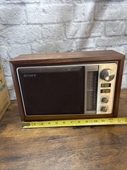 Vintage Sony ICF-9740W Tabletop FM/AM Radio Simulated Wood W/ Box Tested