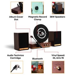 Fuse GLD Vertical Vinyl Record Player with Speakers, Bluetooth, AUX – Gold Trim