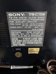 VTG SONY AM FM Digital Clock Radio TFM-C770W Radio & Light Works Clock Does Not