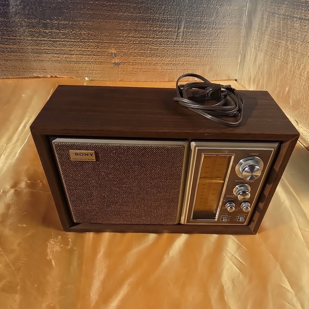 Vintage 70s Sony ICF-9550W AM/FM Radio High Fidelity Sound Wood Case Tested