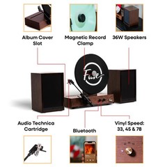 Fuse GLD Vertical Vinyl Record Player with Speakers, Bluetooth, AUX – Black Trim
