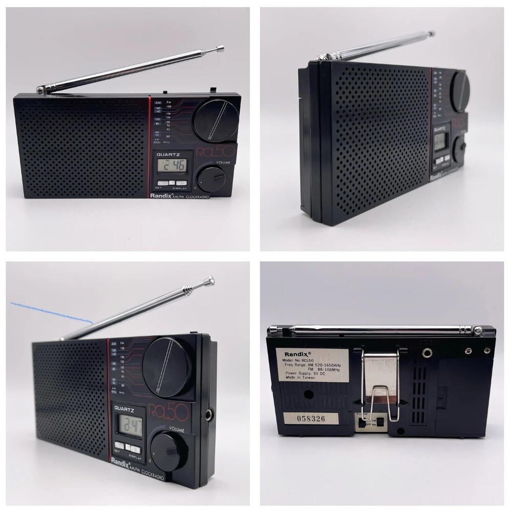 Randix RCL50 Travel AM/FM Quartz Clock Radio Pocket Size with Stand Taiwan MINT