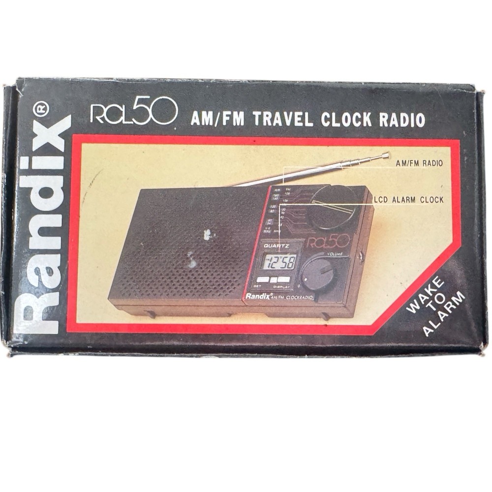VTG NOS Randix RCL50 Travel AM/FM Radio Quartz Clock NEVER REMOVED Original Box