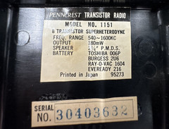 PENNCREST (TOSHIBA) No. 1151 Transistor Radio – Parts Only – EB-19288