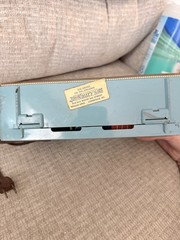 Vintage The Companion By BULOVA Portable Vacuum Tube Radio Teal Blue Gold Trim