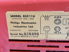 RARE 1950s Philips Time-Mark Clock Radio Atomic Red/Pink B2C11U WORKS MCM Cord
