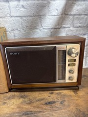 Vintage Sony ICF-9740W Tabletop FM/AM Radio Simulated Wood W/ Box Tested