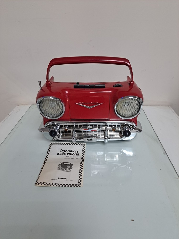 Vintage Randix Red 57 Chevy AM FM Portable Stereo Cassette Player Radio 1957