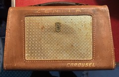Vintage Leather Case Zenith Tube AM Radio , Carousel Model A404 Untested 4 Parts